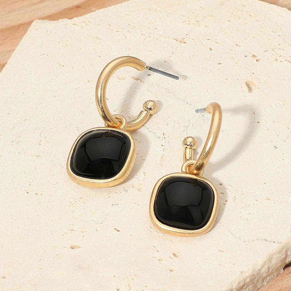 Black Worn Gold Drop Hoop Earrings