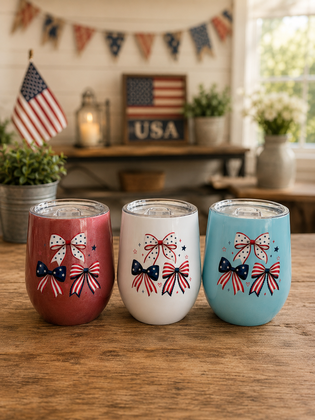 Patriotic Bows Drink Tumbler