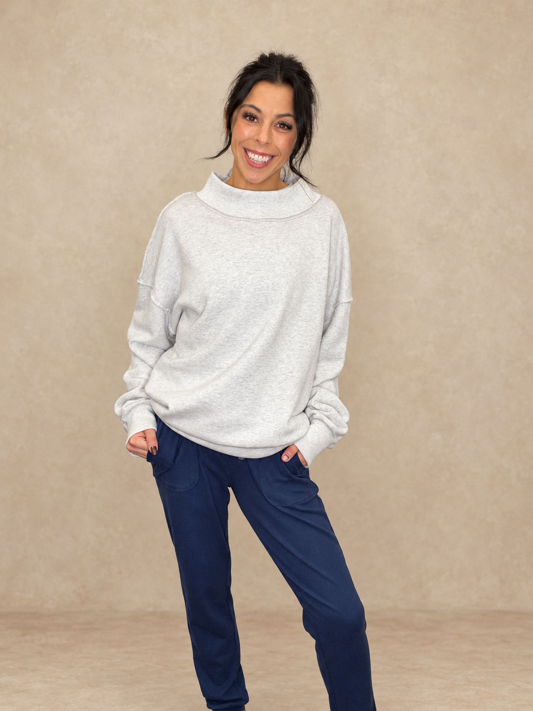 Mock Neck Ash Oversized CrewNeck