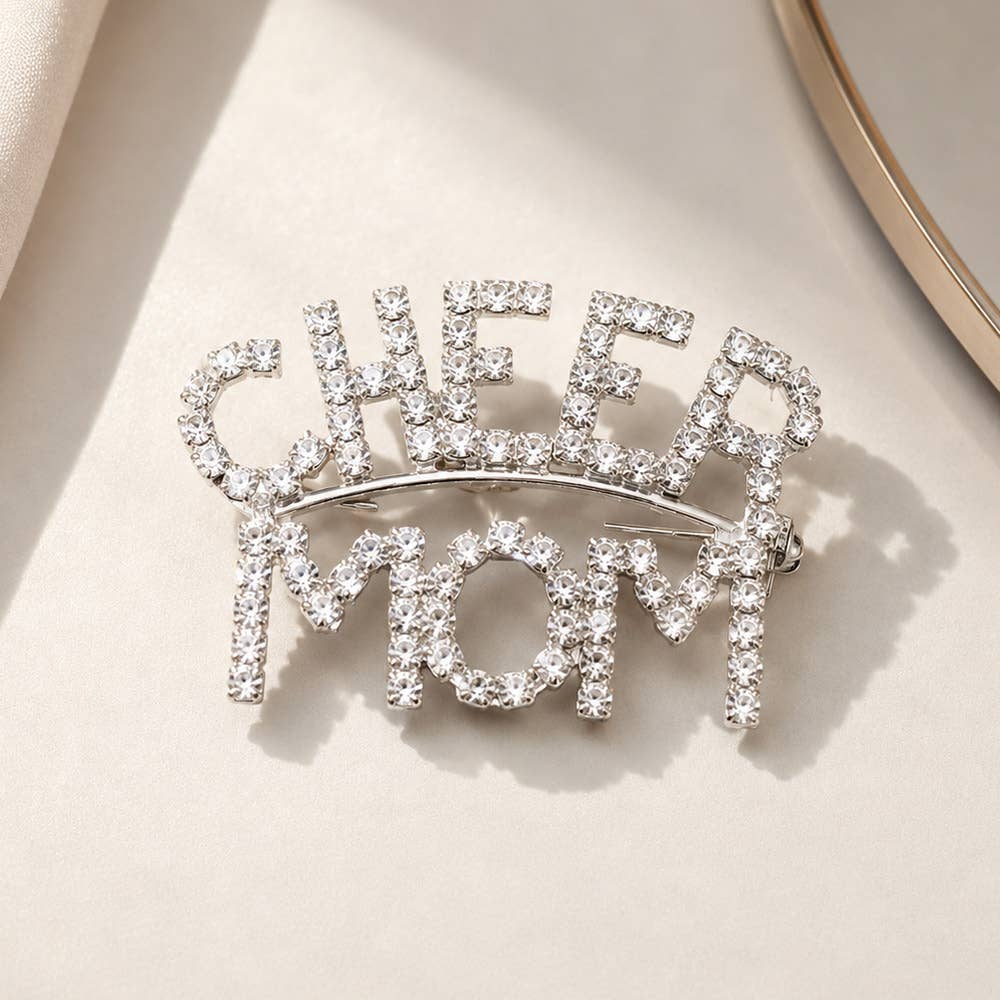 'Cheer Mom' Rhinestone Pin Brooch