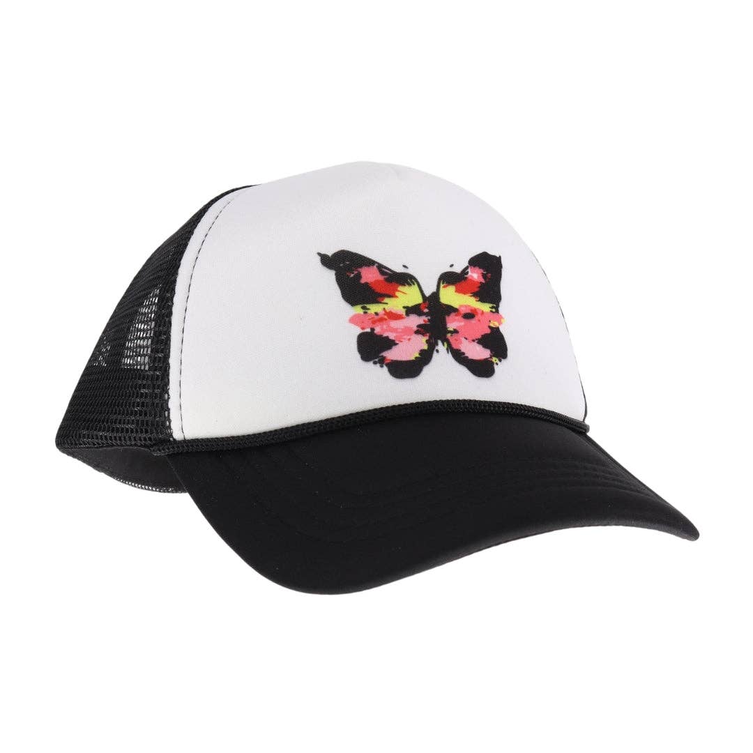 Kids' Bright Abstract Butterfly Baseball Cap: Black
