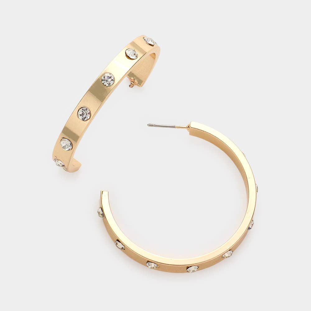 Stone Embellished Gold Hoop Earrings