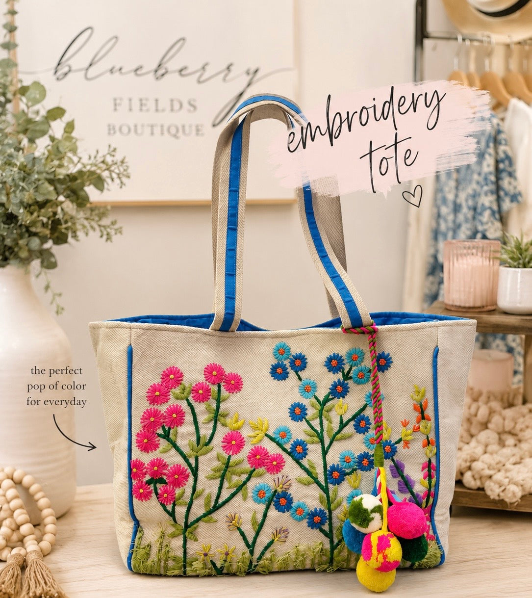 Embroidered Garden Tote Bag