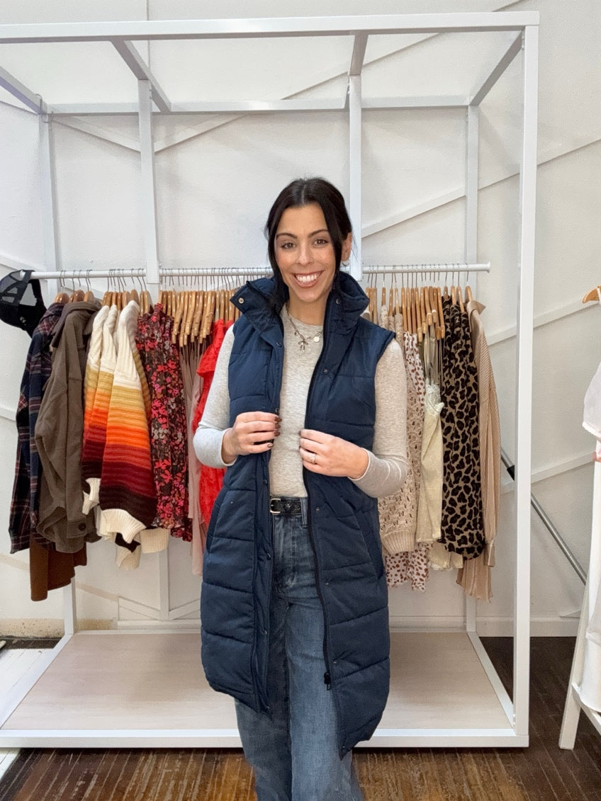 Harlow Long Vest ~ Navy