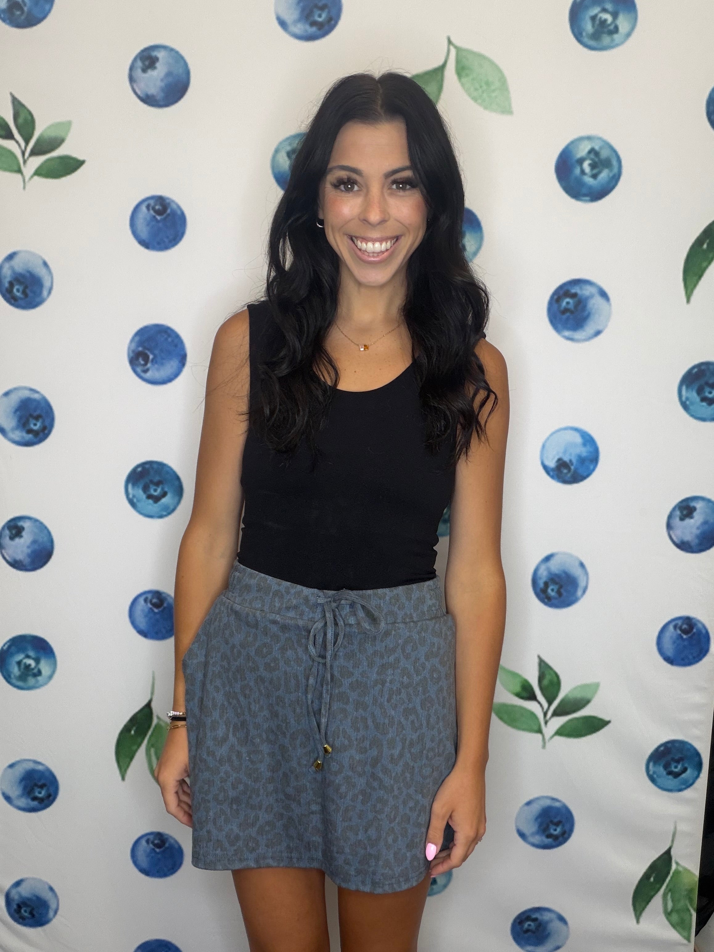 Refined Denim Stretch Skort - Leopard