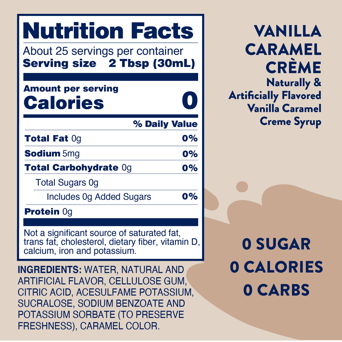 Sugar Free Vanilla Caramel Creme Syrup