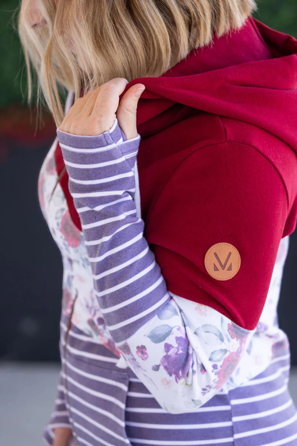 Burgundy Bloom Colorblock Full Zip Hoody