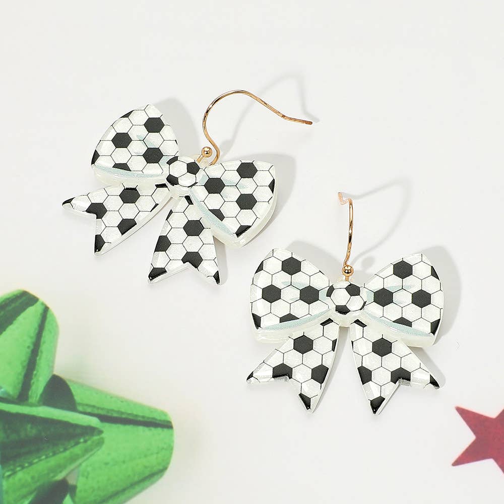 Soccer Bow Dangle Earrings