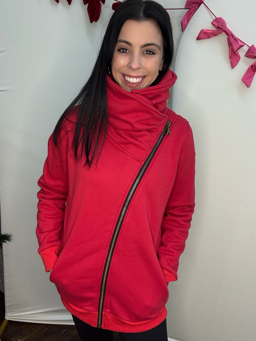 Quinn Zip Cowl -Red