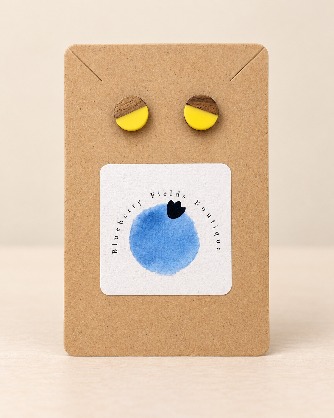 Yellow Wood Stud Earrings