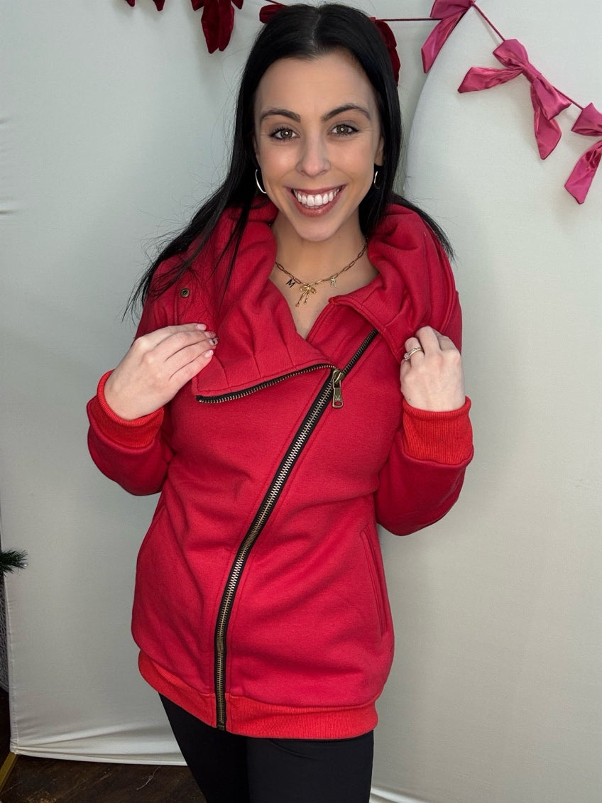 Quinn Zip Cowl -Red
