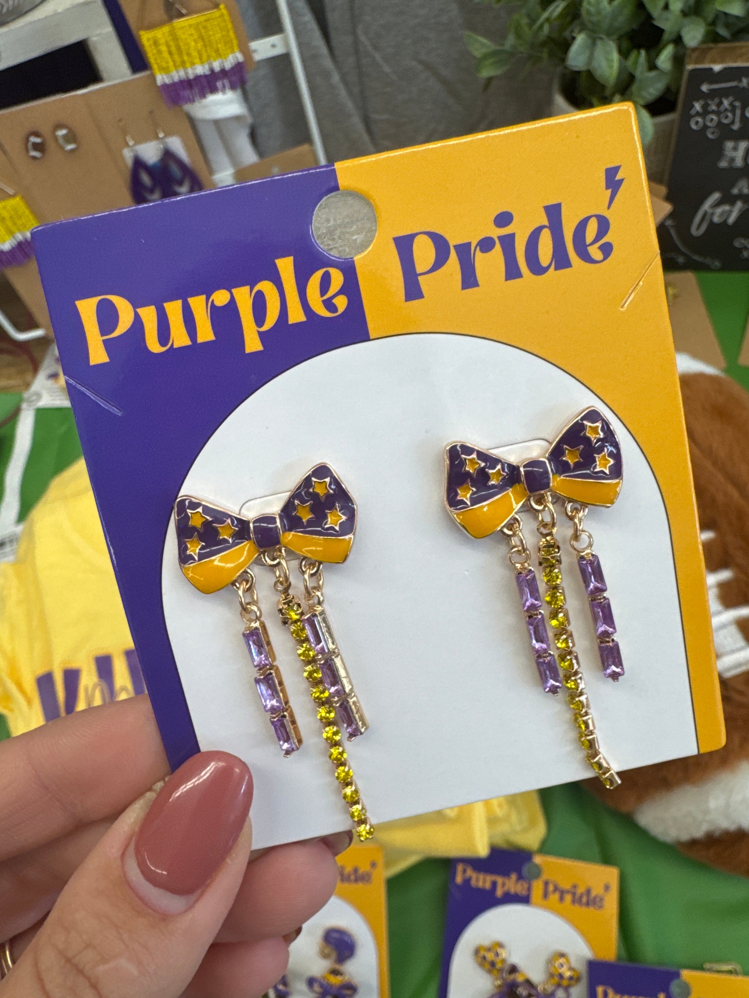 Cheer Your Team Purple Bow Sparkle
Earrings