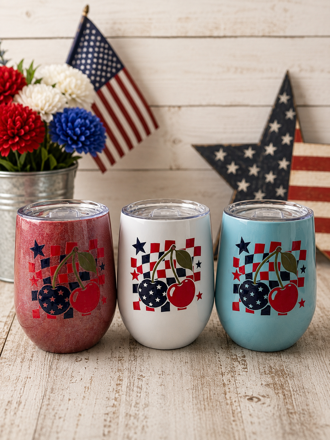 Patriotic Cherries Wine Tumbler