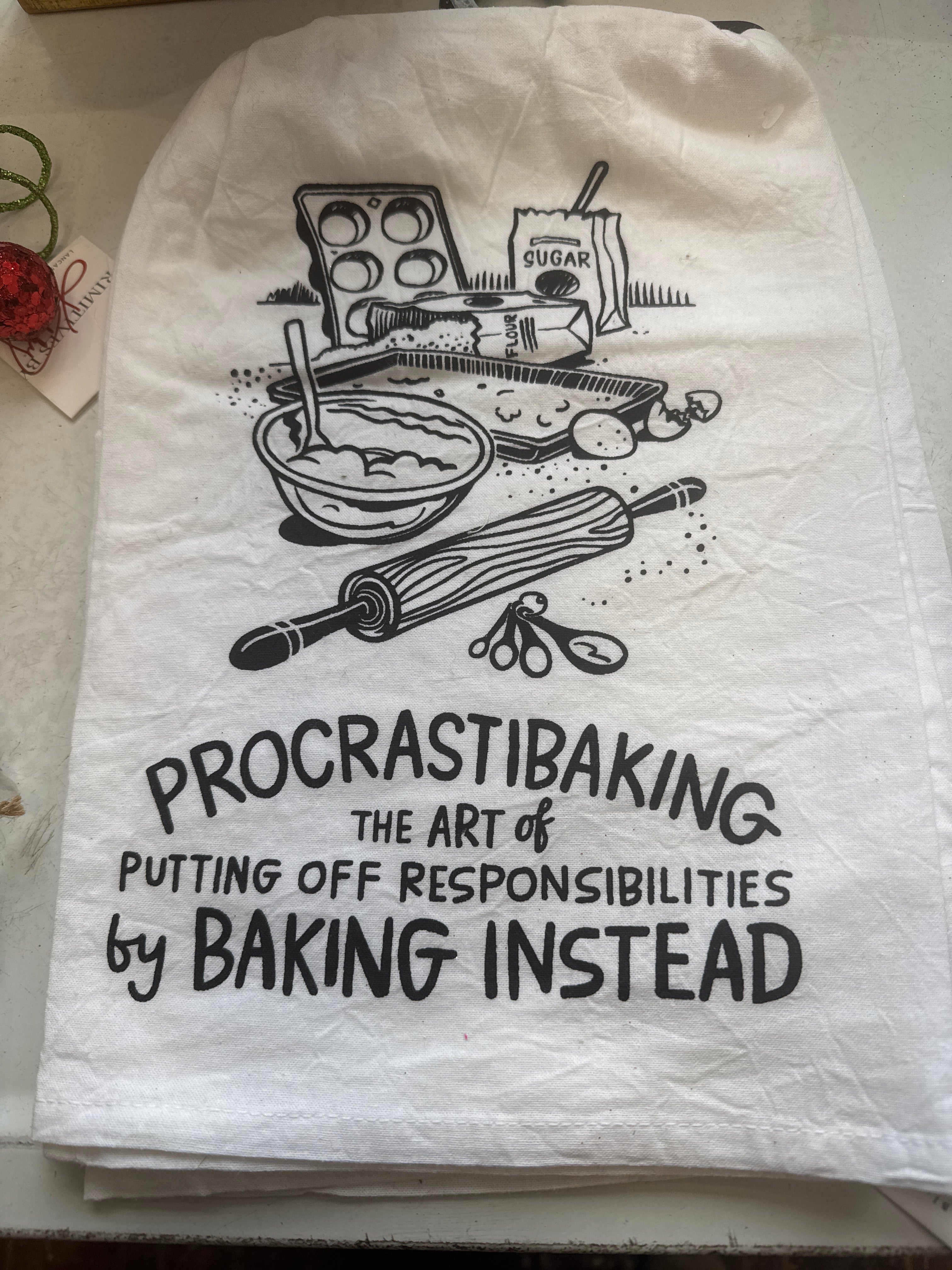 Procrasti-baking funny kitchen towel