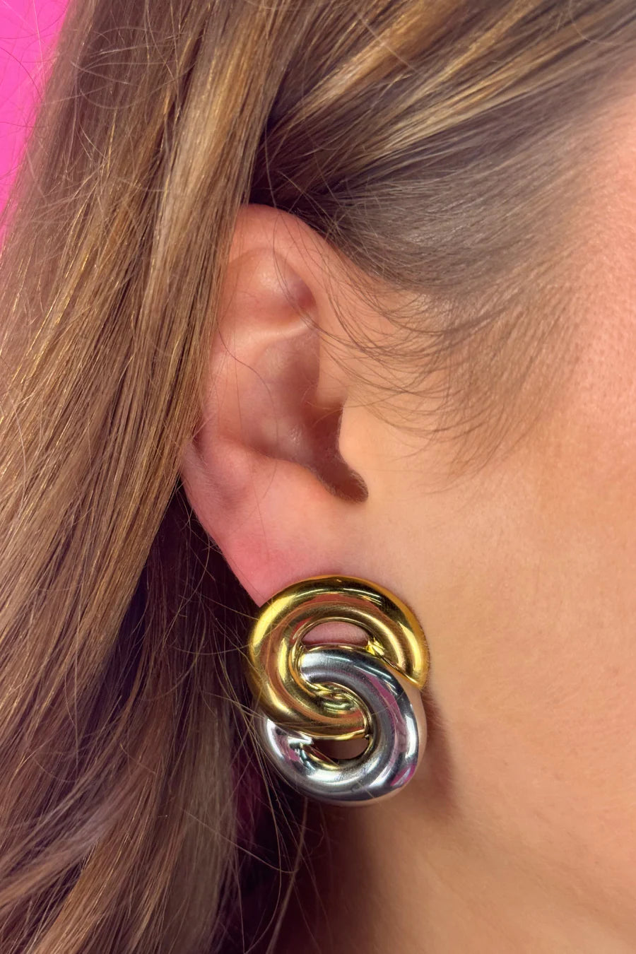 Mixed Link Earrings -Gold/White Gold