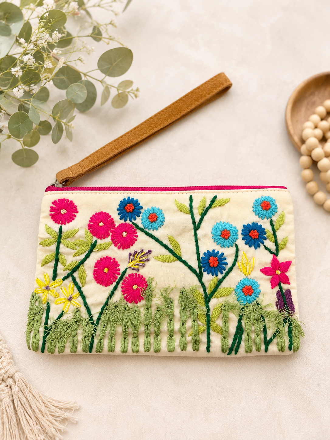 Embroidered Garden Wristlet