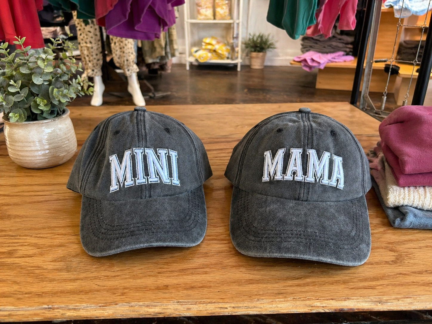 Mom and Mini matching charcoal baseball hats