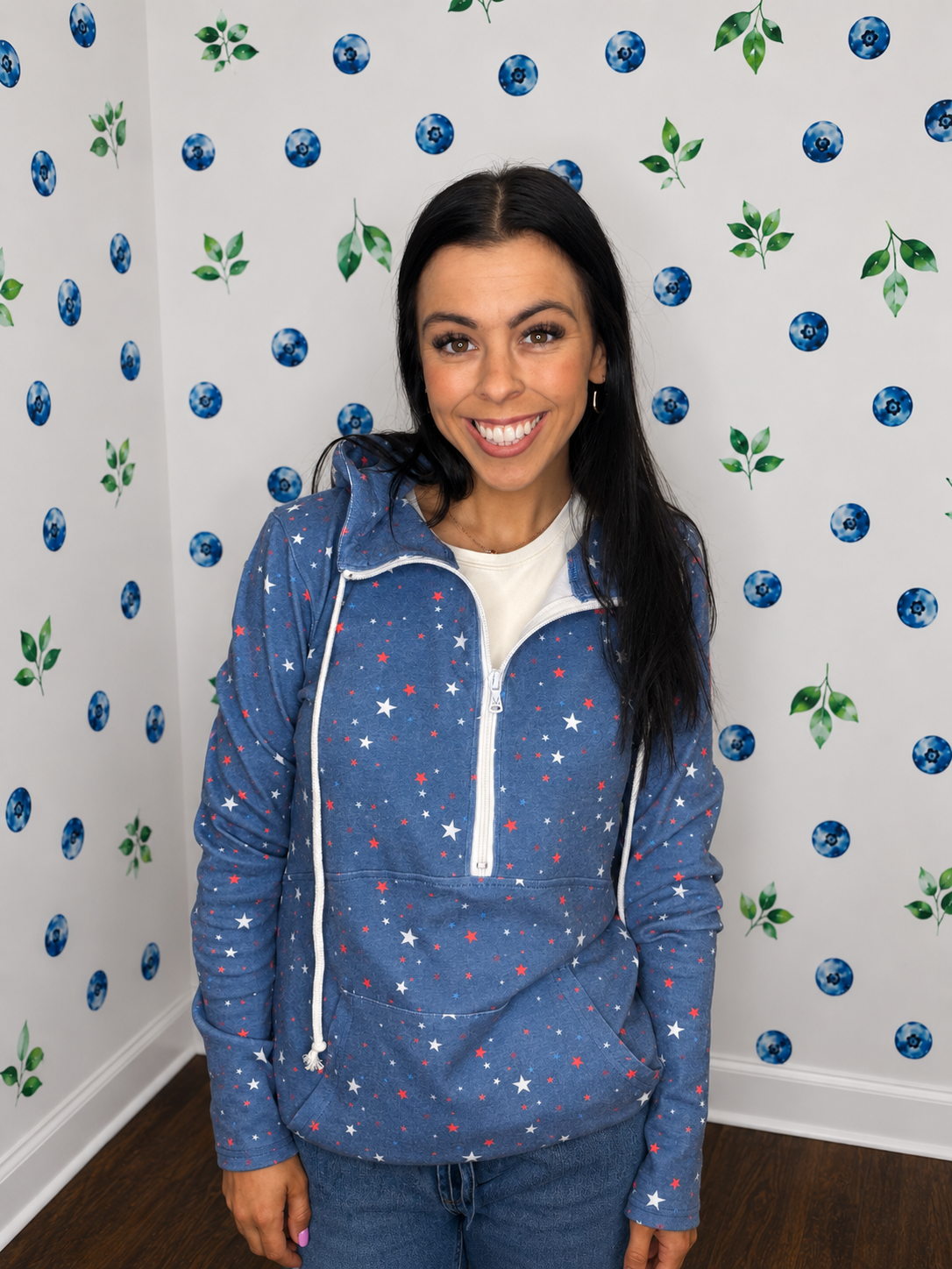 HalfZip Hoodie - Faded Navy Liberty Stars