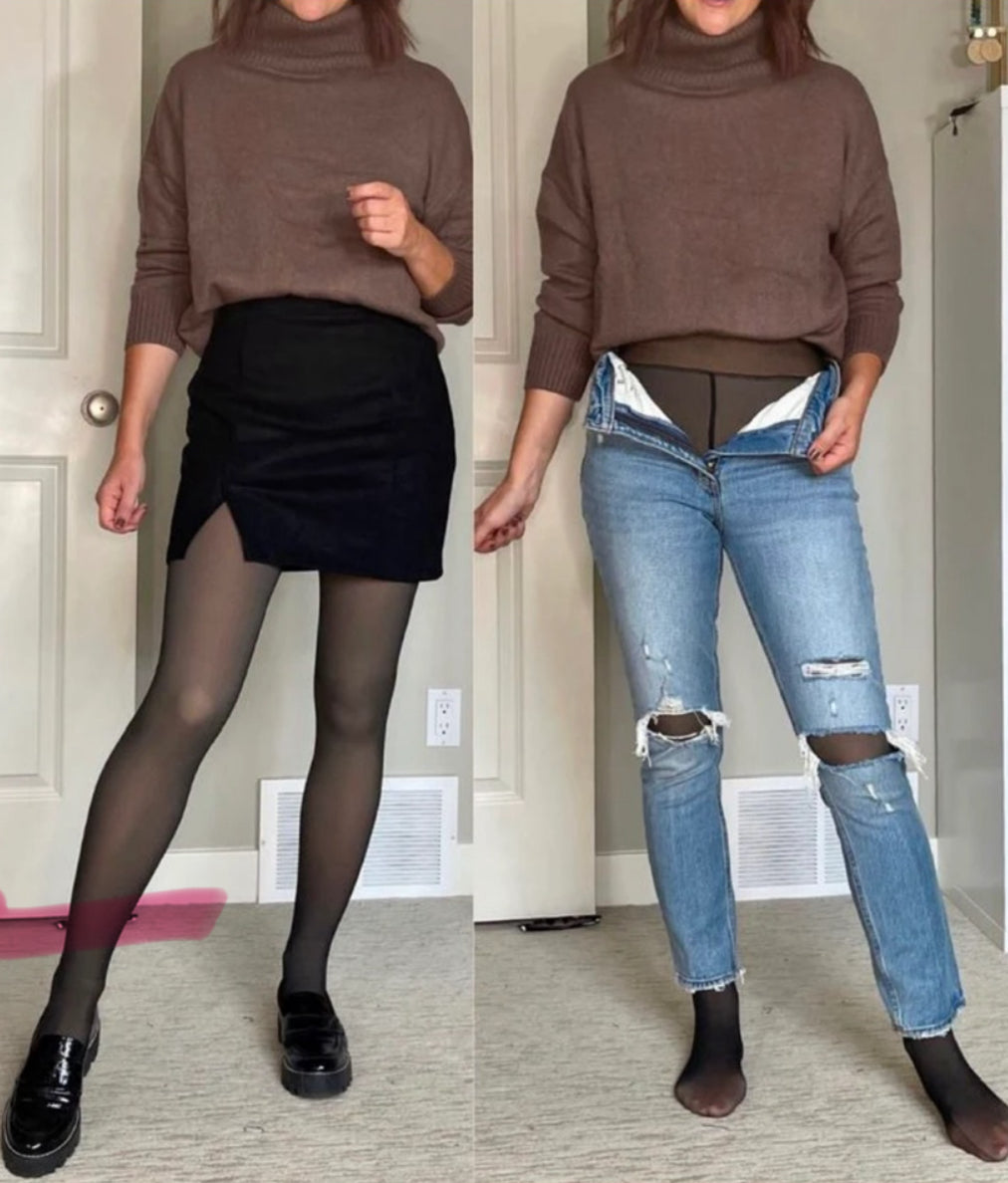 Faux Sheer Lined Fleece Tights