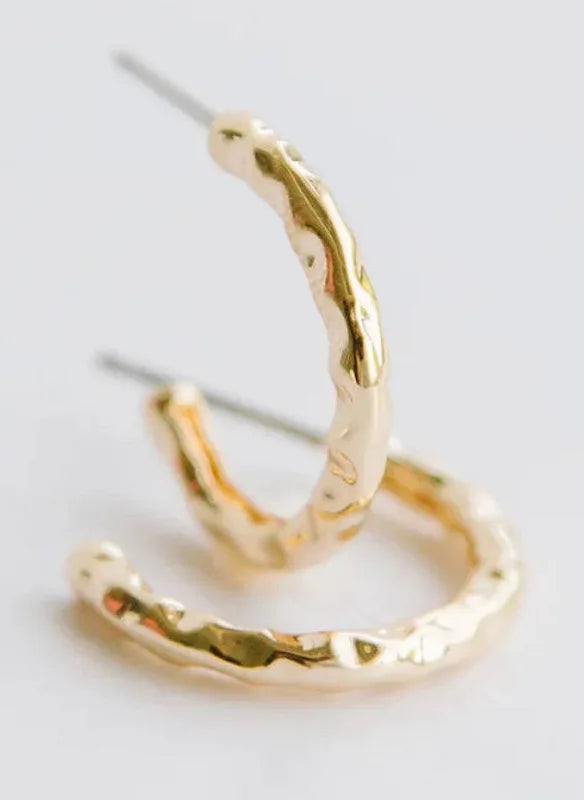 Charlie Hammered Gold Hoop Earrings
