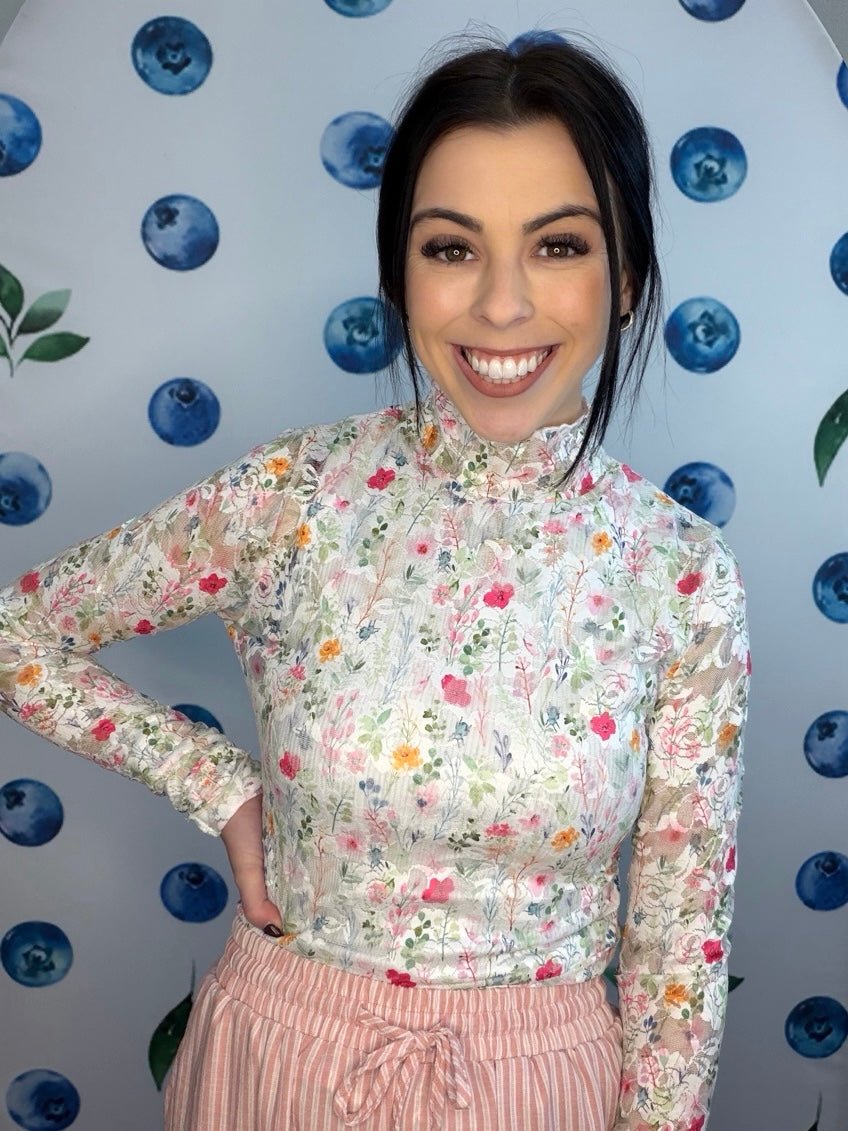 Kylie Lace Top- Spring Happy Blooms
