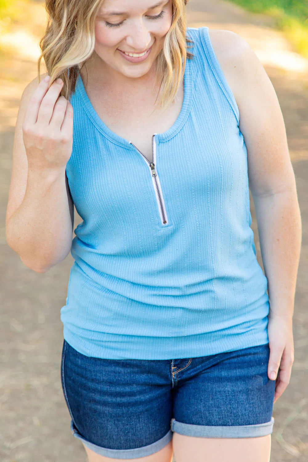 Mia Zipper Tank ~ Blue