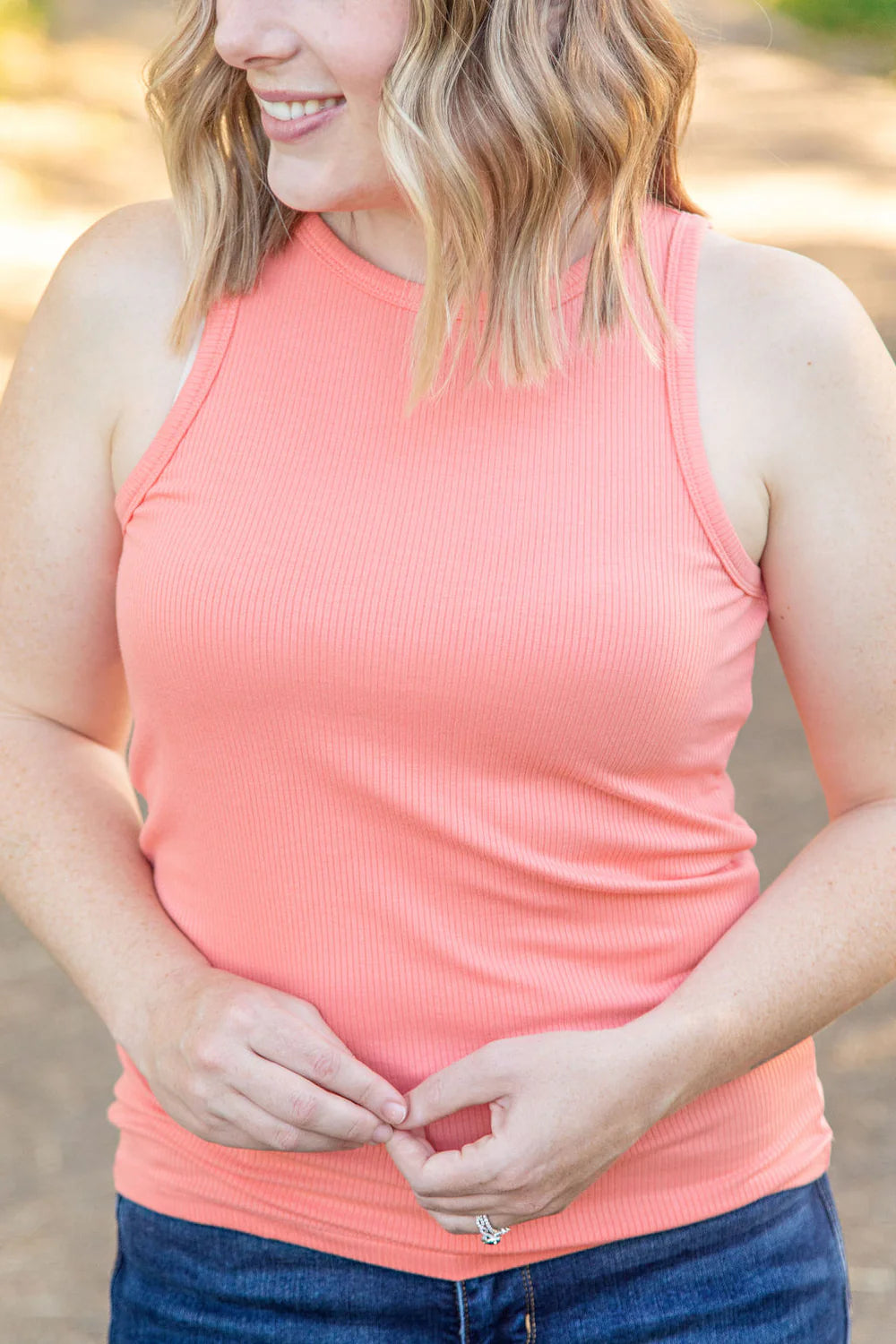Tara Ribbed Tank -Coral