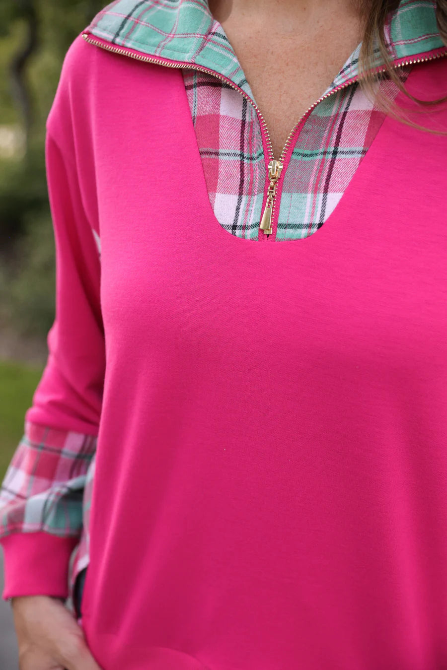 Juniper Plaid Pullover- Pink