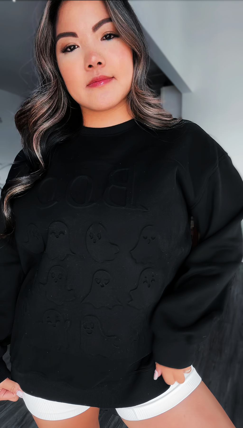 Ghostly Boo Embossed Crewneck