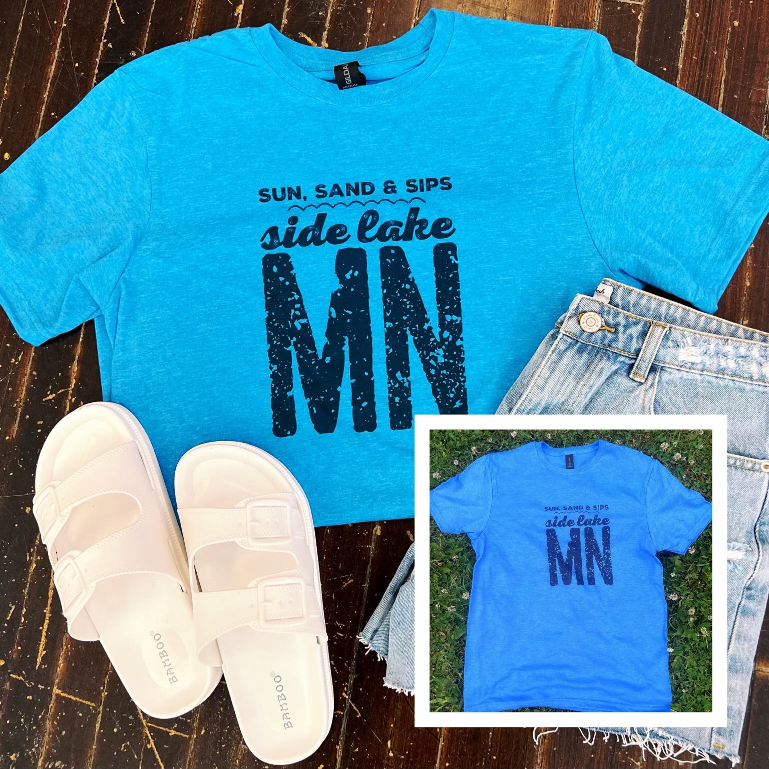 Sun, Sand & Sips Side Lake MN Tee ~