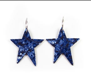 Blue Metallic Star Hoops