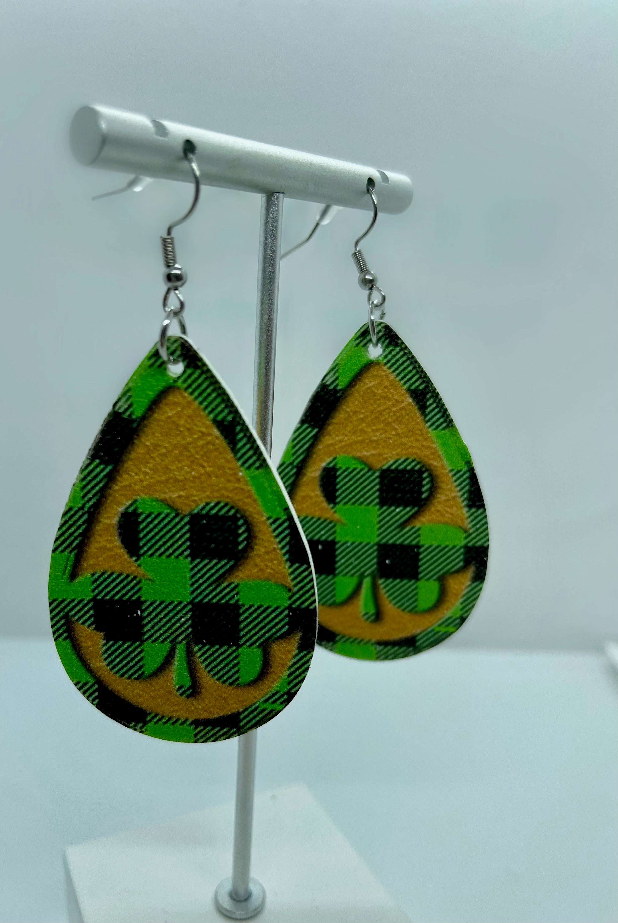 St Patty's Checkered Shamrock Earrings